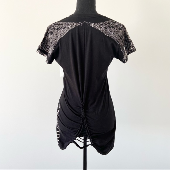 Affliction Chains Print Ruched Braided Back Tunic Top - Picture 4 of 16